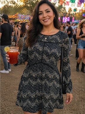 Moral Fiber Black Floral Long-Sleeve Fit & Flare Dress